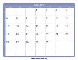 2017 june calendar with week numbers