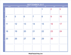 2017 september calendar with week numbers