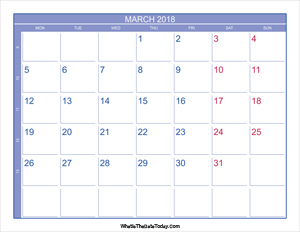 2018 march calendar with week numbers