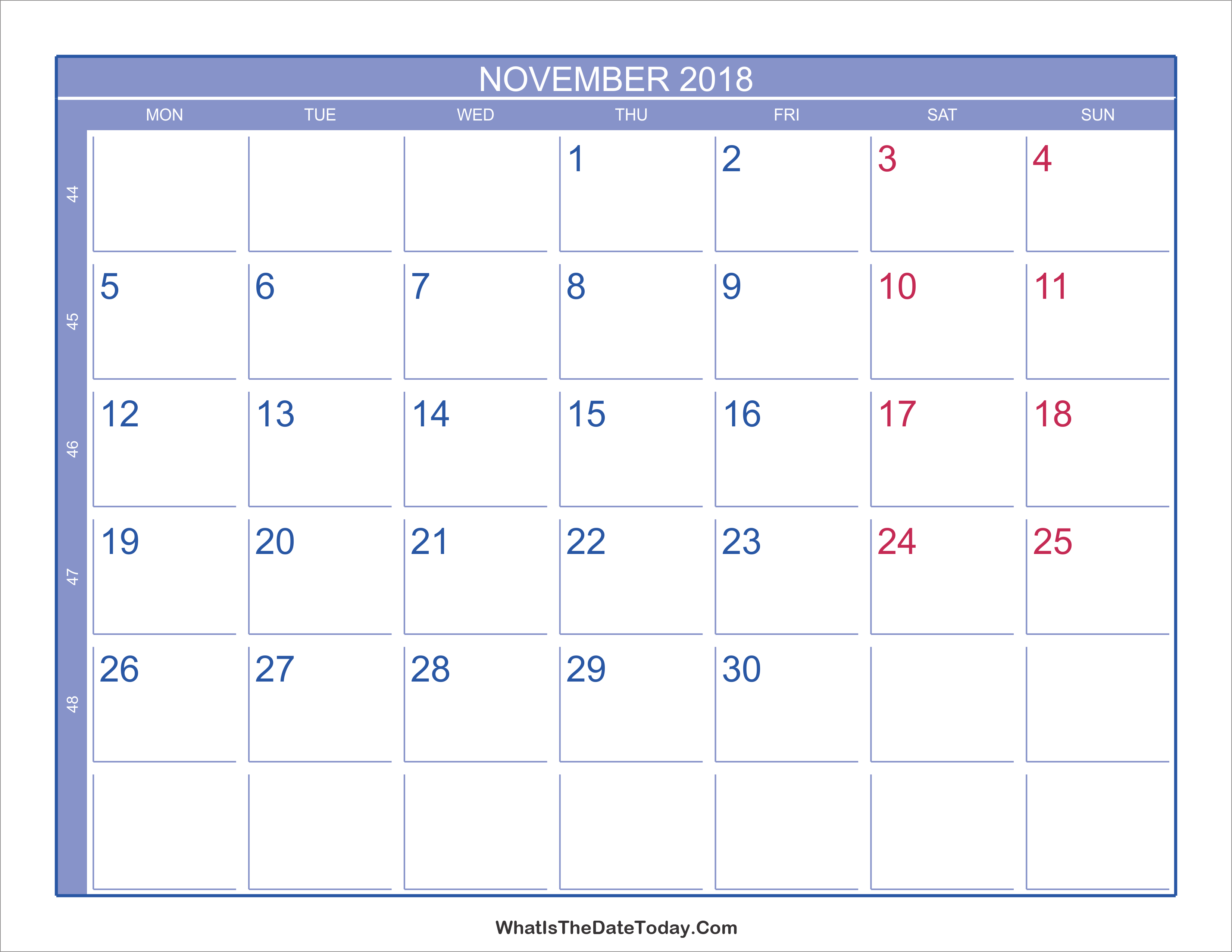 week calendar 2018