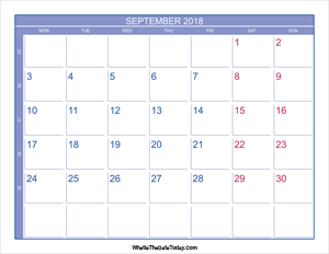 2018 september calendar with week numbers