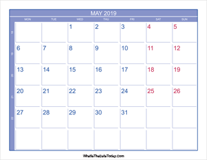 2019 may calendar with week numbers