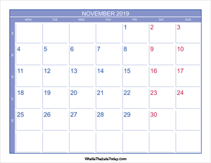 2019 november calendar with week numbers