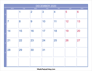 2020 december calendar with week numbers
