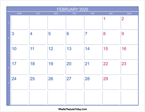 2020 february calendar with week numbers