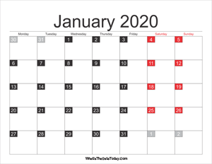 2020 january calendar printable