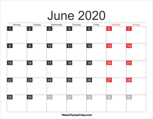 2020 june calendar printable
