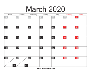 2020 march calendar printable