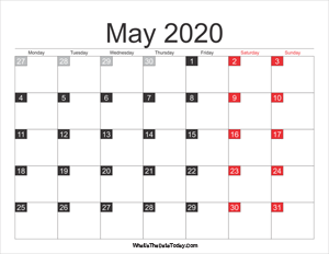 2020 may calendar printable