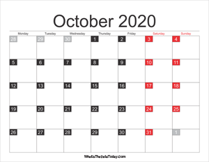 2020 october calendar printable