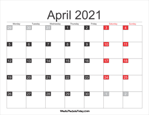 2021 april calendar printable