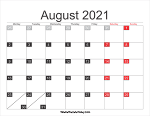2021 august calendar printable