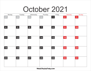 2021 october calendar printable