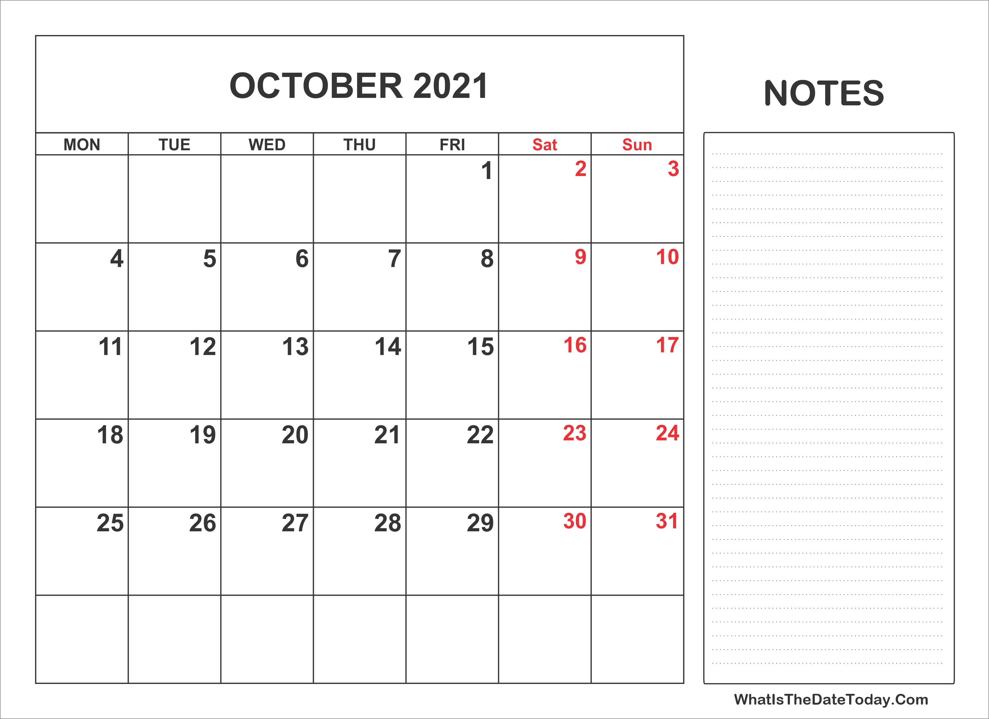 2021 printable october calendar with notes whatisthedatetodaycom