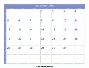 2022 december calendar with week numbers