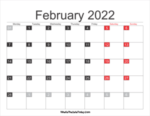 2022 february calendar printable