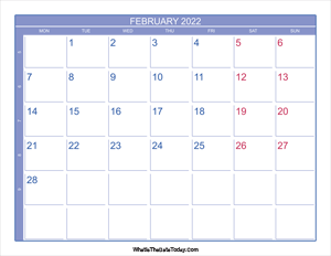 2022 february calendar with week numbers