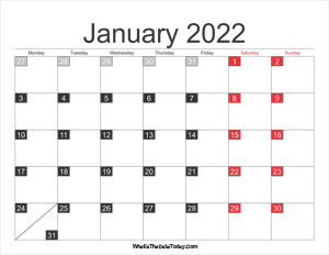 2022 january calendar printable