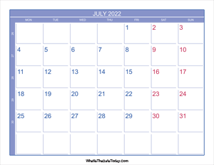 2022 july calendar with week numbers