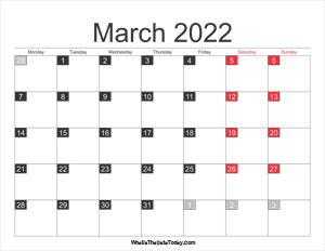 2022 march calendar printable