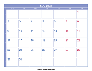 2022 may calendar with week numbers