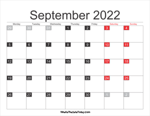 2022 september calendar printable