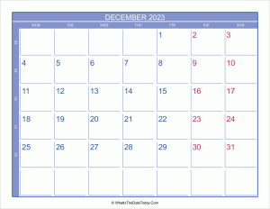 2023 december calendar with week numbers