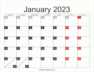 2023 january calendar printable