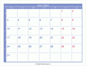 2023 july calendar with week numbers