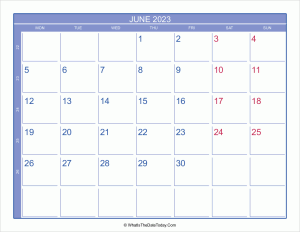 2023 june calendar with week numbers