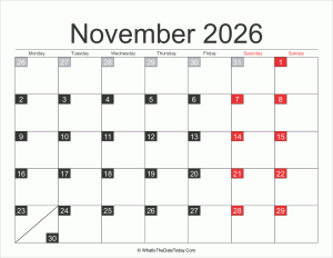 2026 november calendar printable