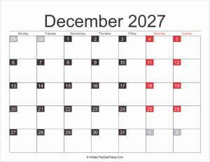 2027 december calendar printable
