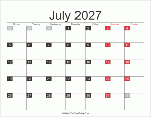 2027 july calendar printable