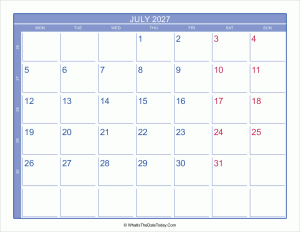 2027 july calendar with week numbers