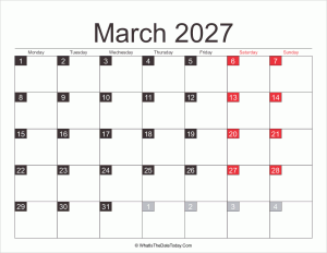 2027 march calendar printable