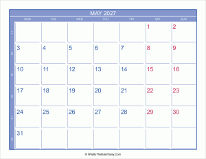 2027 may calendar with week numbers