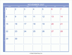 2027 november calendar with week numbers