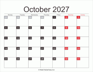2027 october calendar printable