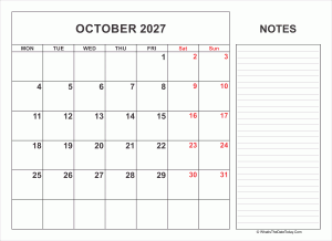 2027 printable october calendar with notes