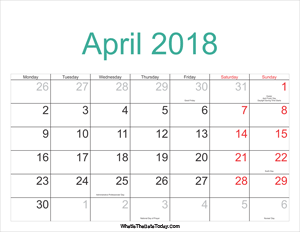 april 2018 calendar printable with holidays