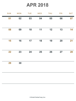 april 2018 printable calendar