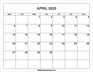 april 2020 calendar