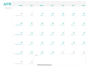 april 2020 editable calendar
