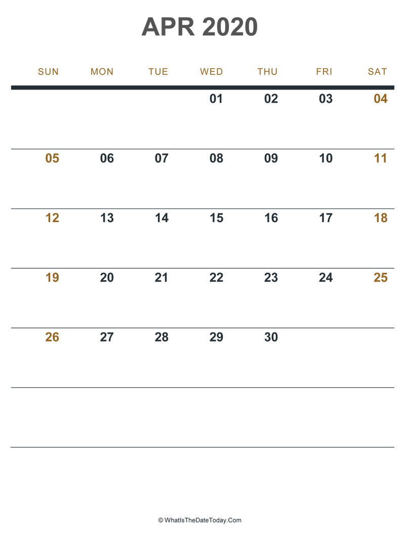 april 2020 printable calendar (portrait layout)