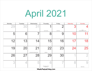 april 2021 calendar printable with holidays