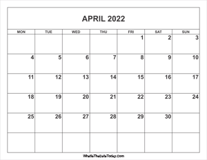april 2022 calendar