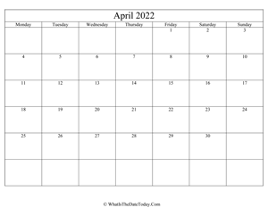 april 2022 editable calendar