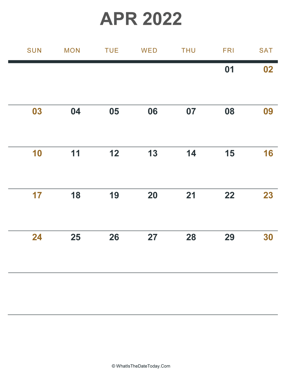 april 2022 printable calendar (portrait layout)