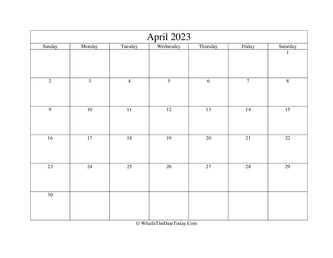 april 2023 Editable Calendar