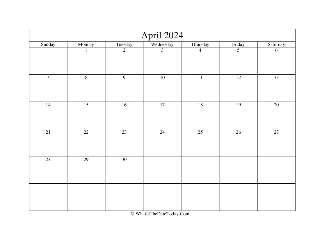 april 2024 Editable Calendar